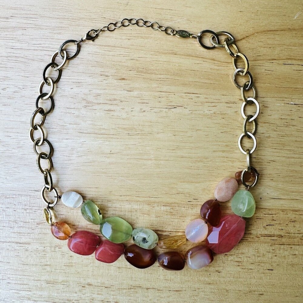Vintage AV Max Necklace 18‎ Inch Genuine Gemstone Multicolor Gold Tone Boho